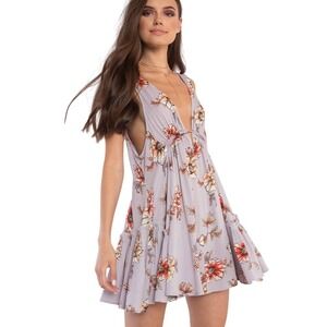 Candy La Floral Print Mini Dress Plunge Tiered Sleeveless Party‎ Dress SZ S